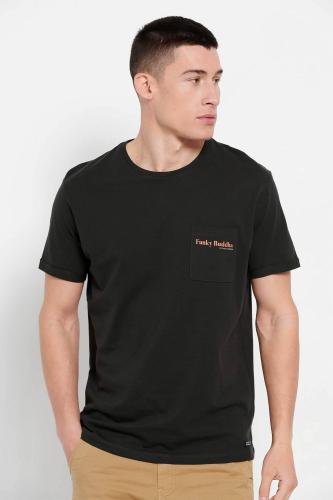 Funky Buddha ανδρικό βαμβακερό T-shirt μονόχρωμο με τσέπη slip και contrast logo print - FBM007-011-04 Ανθρακί L